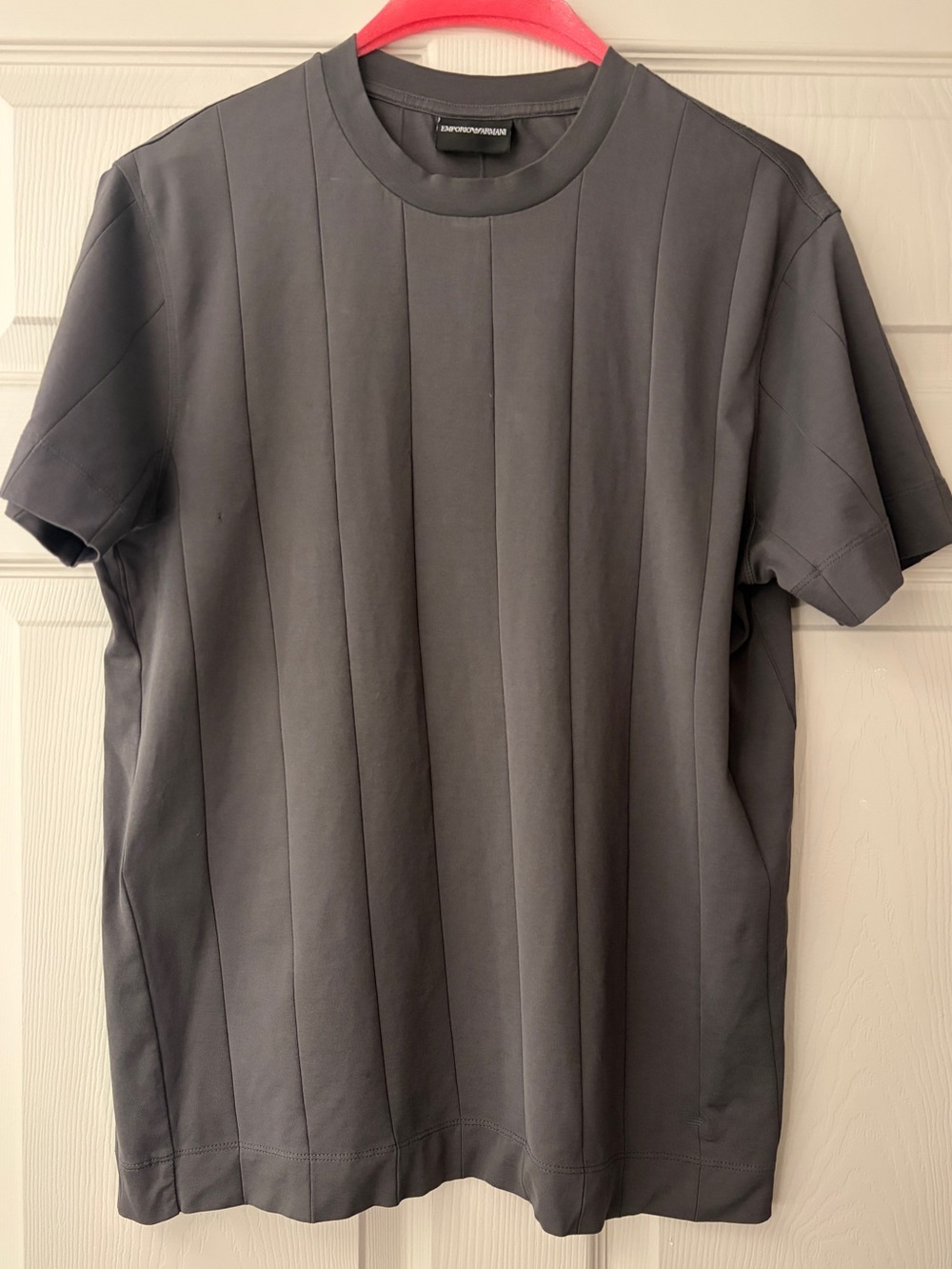 Emporio Armani Men’s Slate Gray Vertical-Panel Crewneck Tee (read description)